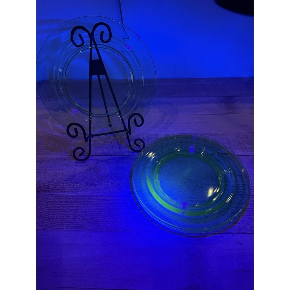 Vintage Uranium Glass Dinner Plates Set of 4 Green Depression Glass 10